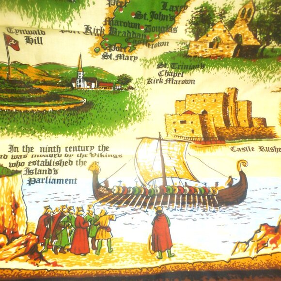 Vintage Linen ILSE of MAN Ellan Vannin Peel Castle St. Johns Oldest Parliament - Picture 4 of 8